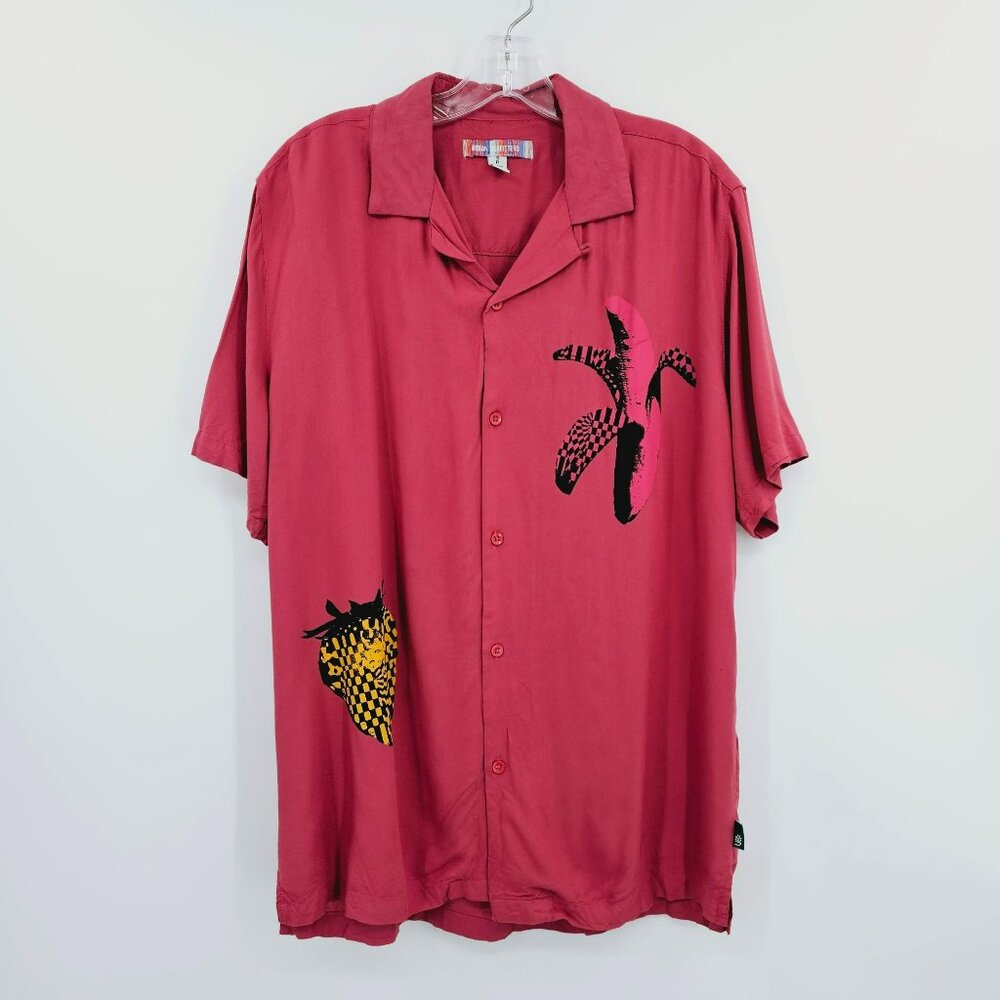 Urban Outfitters Camp Shirt S Rose Pink Pop Art Graphic Collared Button Up Fruit